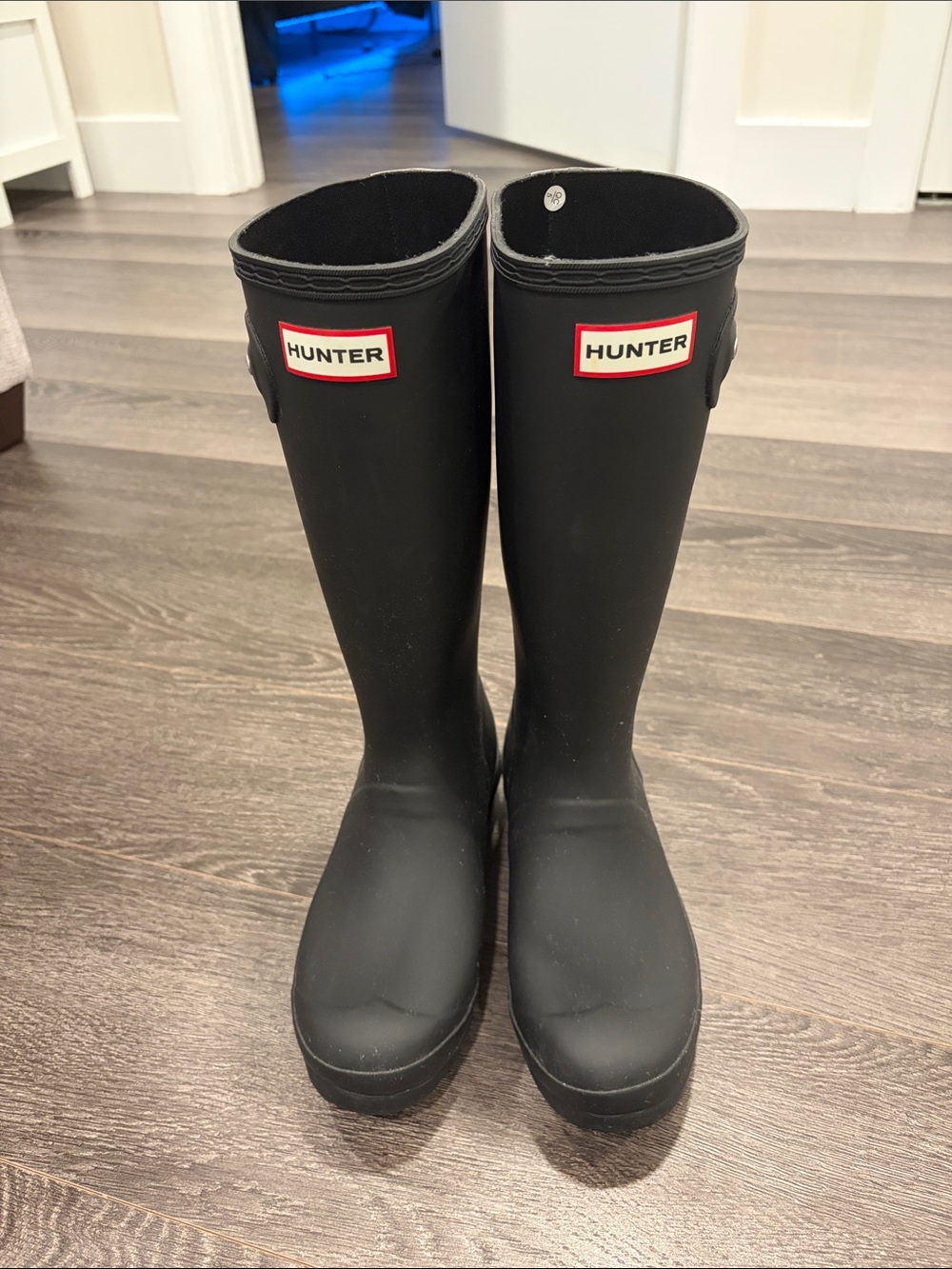 Hunter Black Tall Women's Rain Boots with Red Logo